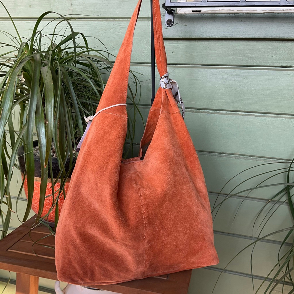 Haute Hippie Orange Suede Hobo Bag with Scarf NWT - Picture 4 of 12